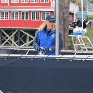 the Blonde on the whale watch boat