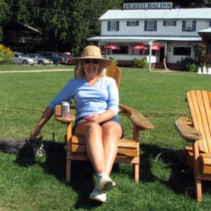 On the lawn, overlooking the bay