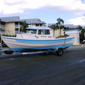 "Papillon" 1993 Angler with 1993 Evinrude 88hp SPL heading home after her maiden voyage.