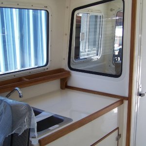 Our new 2009 Tomcat 255 "Destiny" at Wefings Marine in Eastpoint, Florida September 2009 - starboard counter - stove to be added