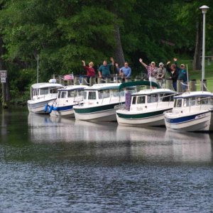 C-Dory NC-VA Loop Flotilla visit to the Dismal Swamp Center on 2012-05-18.
From right to left: SEA QUEST,  MUNCHKIN,  SKIMMER,  ORCA and  OSPREY.

ALL vessels made excellant landings this day. A sign of the quality of skippers that they represent.