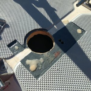 Once all the wet epoxy tacked up I back filled everything with thickened epoxy.

In the next day or two I'll sand everything down again, paint on some of the gray epoxy paint, drill the mount holes and get that sucker mounted.
