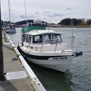 La Conner guest dock-C-Dancer's first day on the water at the beginning of her 13th season