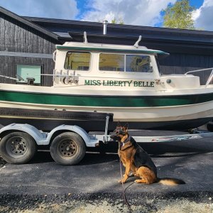 Namesake in front of boat