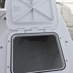 Media 'New hatch bedded with butyl rubber and fastened.' in album 'Leaky lazarette hatch replacement'
