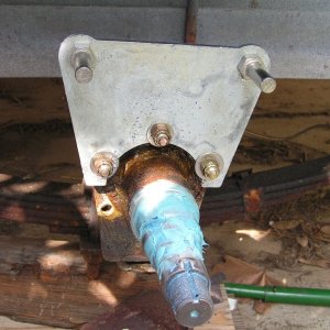 Media 'New galvanized Tie Down Engrg backing plate (it's actually mounted at a perfect 12 o'clock, but photo taken at an angle).' in album '7 yr old rotor, steel.'