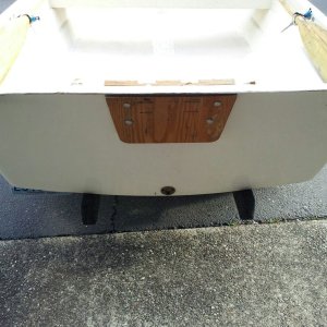 stern rolled edge cut off by first owner for mounting of outboard (I was told) and it really just needs some edge trim to make it look right