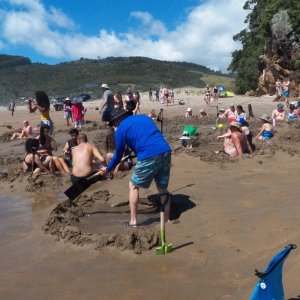 The sand collapses in.  I shoveled more wet sand in a day than I have for razor clams in my life.  Soak a few minutes.  Jump in the surf to cool off (and sand off).  All of the holes are erased by the tide.