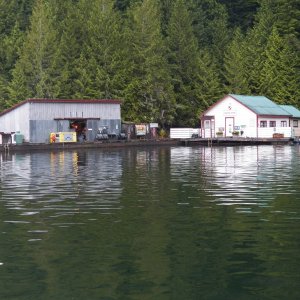 The store and fuel dock at Sullivan Bay.  It had been a downpour a few minutes earlier.