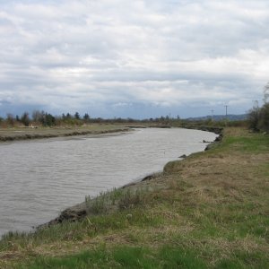 Stilly river, West Pass, looking south from muddy launch ramp