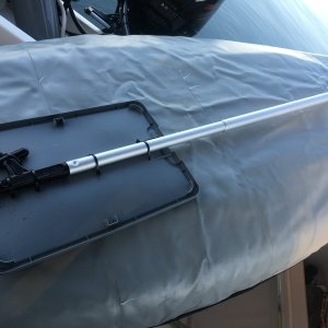 Finally inflated the Kayak late Saturday but forgot my paddle. This actually worked great in a pinch- docking stick and Rubbermaid lid.