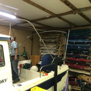 New Bimini getting made.  Some more of the frame work.