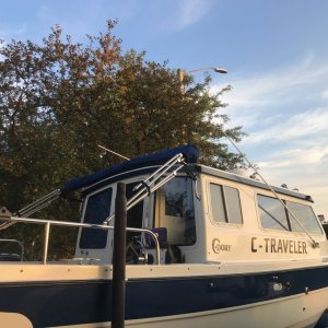 Media 'New bimini in trailering position' in album 'New bimini getting made.  Just some of the frame work.'