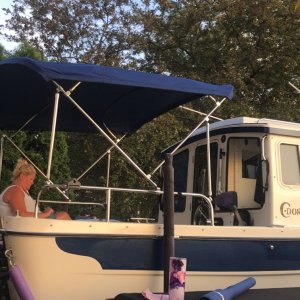 Media 'Bimini fully open, without the front window skirt.' in album 'New bimini getting made.  Just some of the frame work.'
