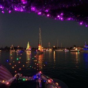 Media 'At beginning of parade circling for position in Edgewater Lake' in album 'Pic from the local newspaper covering the Peace River Boat Parade hosted by the chamber of commerce.'