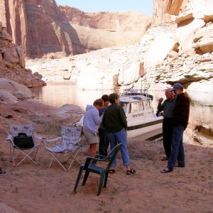 Media '(Hunkydory) Gab session before leaving Ribbon Canyon-Brent, Dixie, George, Penny, Jo-Lee' in album '(Cygnet) Wahweap Marina'