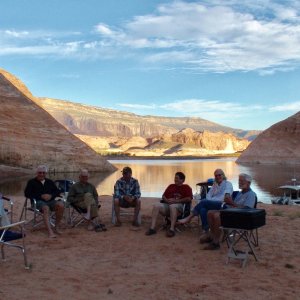 Media 'This years lake Powell group.  Jo-Lee & I, Tony & Diane, Mark, Bill, Jody & Lew.  Chuck & Penny had battery charging problems & had to leave before this photo was taken' in album 'Waterfall, Oak Canyon after rain'