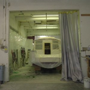 Completed hull/cabin/top in the spray booth (Fri 3/25)