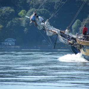 She's doing about 10 knots under power. Not sure what they are doing!