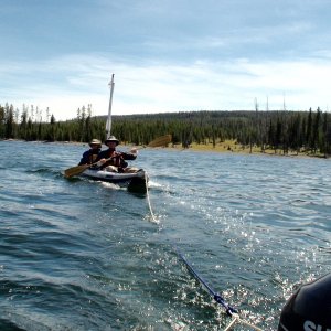 Media 'Towing Kevin & Laura of \"Montana Kev\" CD22 Grace on their Sea Eagle kayak back up Yellowstone Lake with our Kaboat' in album 'Towing Kevin & Laura of \"Montana Kev\" CD22 Grace on their Sea Eagle kayak back up Yellowstone Lake with our Kaboat'