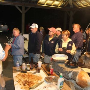 IMG 0190 lining up for Saturday chow