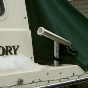 Rod rigger mounted in zero degree rod holder.  Set in non-use traveling mode.