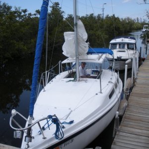 Papillion and JennyKatz on Mike's dock.