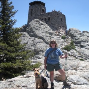 Marcia and Boomer hiking to Harney's Peak, Custer State Park, SD.  The seven mile trip seemed steeper and higher than the last time we were there (ten years before)!