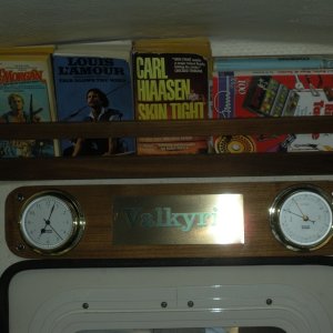A closer shot.  Book rack is made from a few left-over pieces of teak and some teak battens.