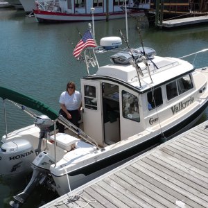 Marcia and Valkyrie at Beach House Marina in Surf City, NC.