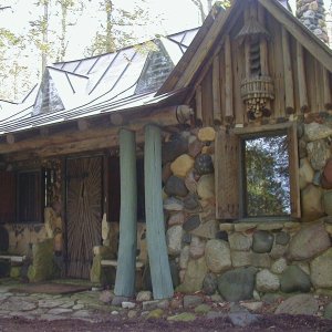 All the material for the cottage was taken from the land.  The gentleman that built the cottage put together an elaborate pully system to get the large shores from the shore to the Cottage location.