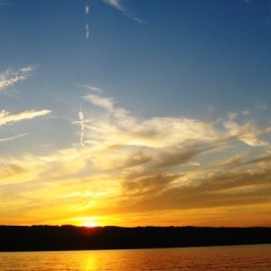 Beautiful sunset with cross on Cayuga
