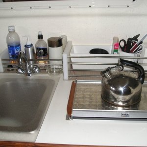 Sink cover.  Galley organizer (made by Fred on Anita Marie)