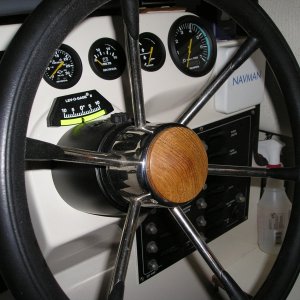 Turned Teak helm hub.