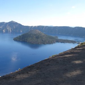 Crater Lake Oregon on the rim road, 7100 feet   gorgeous and some scary to tow. Crater lake is the deepest lake in the USA
