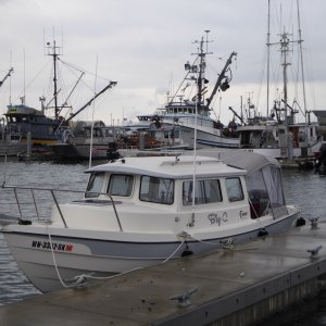 Media 'Visitor moorage was virtually empty, so just me and the fishing boats Saturday evening.' in album 'After working on the Wallas installation for 4 hours on the workstand, I decided to launch and finish the project on the water in Anacortes. Who's that in the background?'