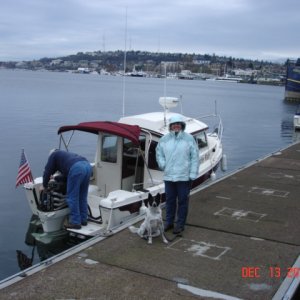 Media 'Susan on the dock by 
TWO LUCKY FISH' in album 'Great white in Lake Washington (an interesting mooring buoy).'