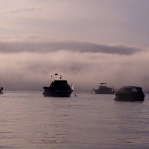 Boats in Eagle Harbor Against Fog Bank 7-12-09