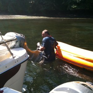 Oops!  Inadvertant swim for Pat and Baxter! Chuckanut Bay 8-22-09 (Fiero Photo)