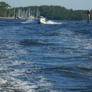 New 22ft C-Dory following behind us on the way to Beaufort,NC