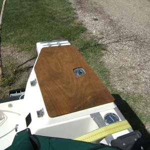 Media 'Okume 3/16 ply stained teak covers to protect lids' in album 'custom drawer and separated storage below front seat'