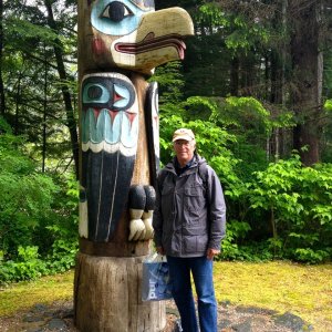 Totem Bight State park and the Potlatch park next door were our favorites.  The convenient (and cheap) bus goes to both. (The stop was just after Walmart...you can see the bag Casey is holding with our new Pur water filter pitcher!)