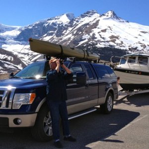 Watching some mountain goats above the Athabasca Glacier, Icefields Parkway, B.C.