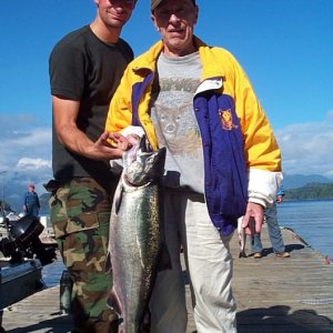 Media 'Middle son helping grandpa hold his last fish.' in album 'chinook salmon'