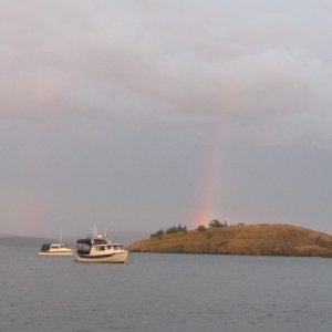 Media 'Rainbow over Tom & Susan's boat & Harmony' in album 'Harmony and C-Renity leaving La Connor'