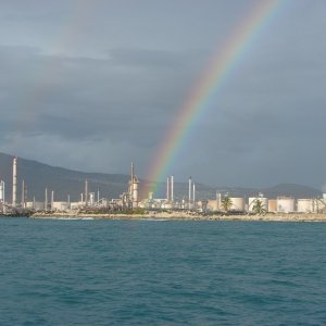 A double rainbow illuminating a break in the weather