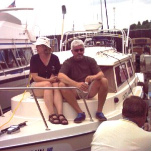 (Ruth & Joe) Fred & Robbin waiting to christen the Anita Marie.