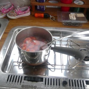 first meal/time using alcohol stove on boat.