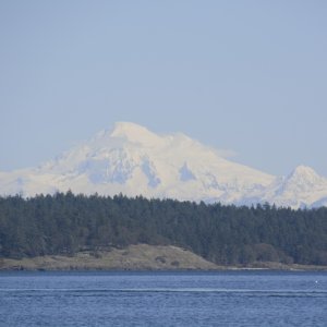 View of Mount Baker from the boat in Friday Harbor