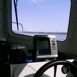 The helm with Garmin, etc